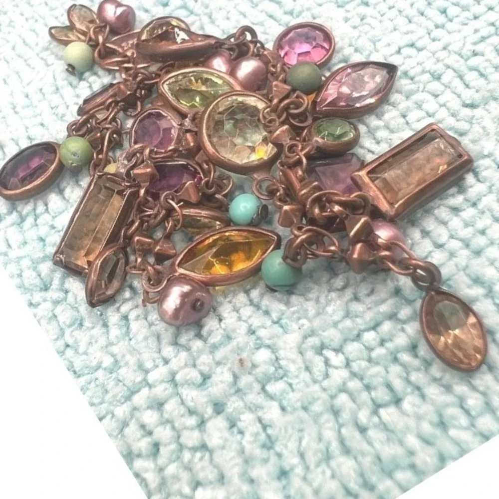 Liz Palacios SF Charm Bracelet Brass Bezel Set Crystals Multi Colored 7.5 READ